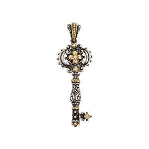 Barbara Bixby Sterling Silver Yellow Gold Diamond Signature Key Pendant #13555